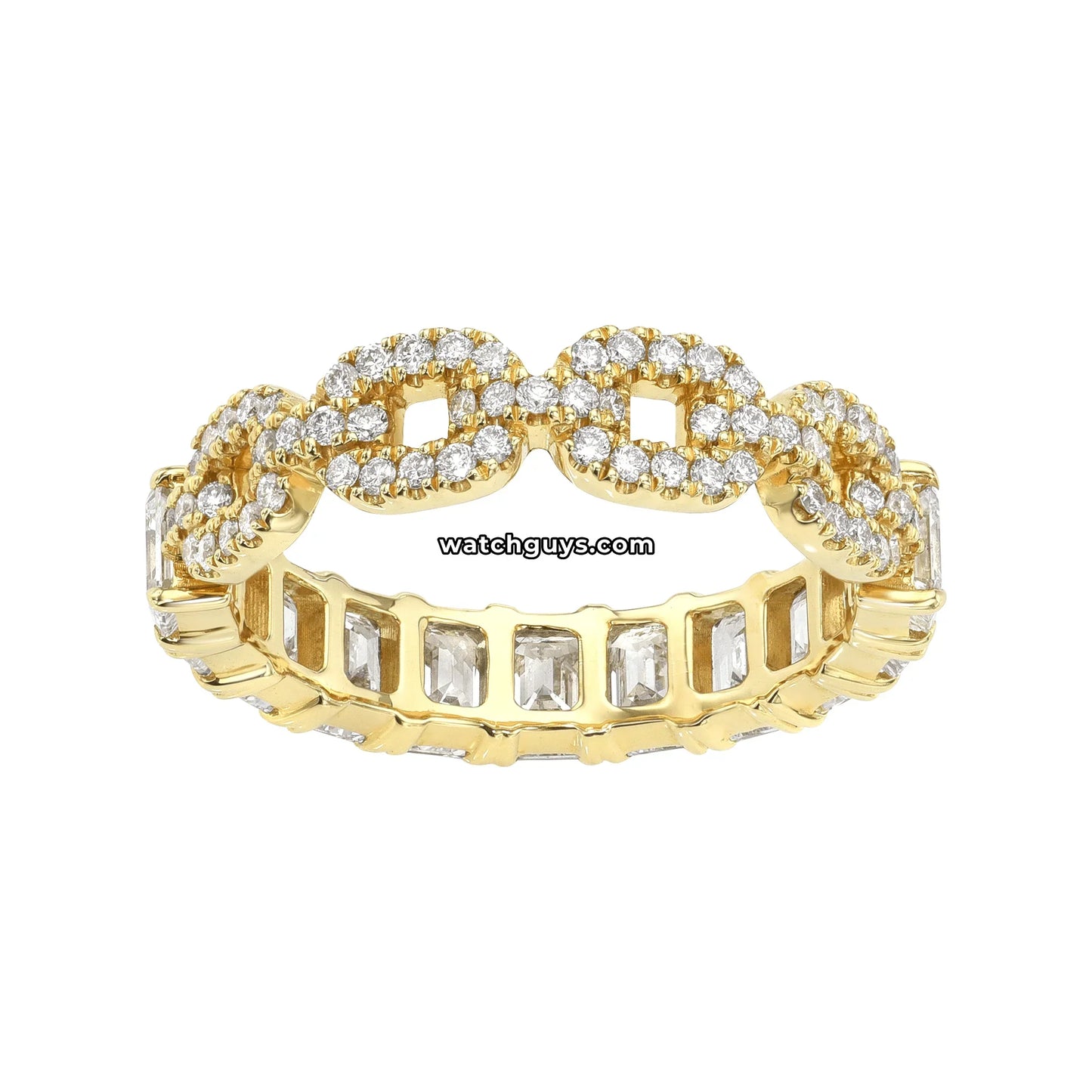 Emerald Diamond Eternity Band 2.73 Carat TW 18k Yellow Gold