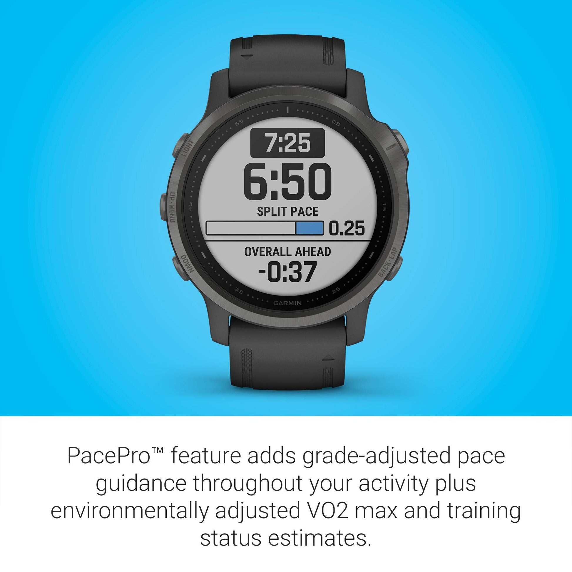 Garmin - f?nix 6S Sapphire GPS 30mm  - Carbon Gray with Black Silicone Band - 010-02159-24