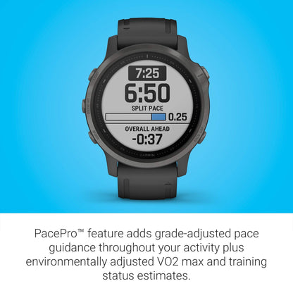 Garmin - f?nix 6S Sapphire GPS 30mm  - Carbon Gray with Black Silicone Band - 010-02159-24