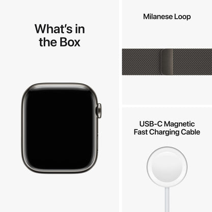 Apple Watch Series 8 [GPS + Cellular, 45mm] - Graphite Stainless Steel with Graphite Milanese Loop, One Size - MNKW3LL/A