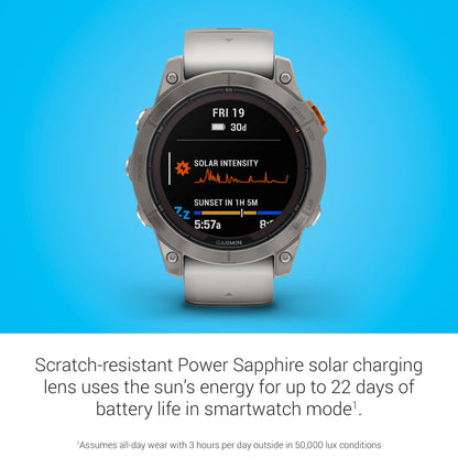 Garmin - fenix 7 Pro Sapphire Solar GPS Smartwatch 47 mm Fiber-reinforced polymer - Fog Gray/Ember Orange/Titanium - 010-02777-20