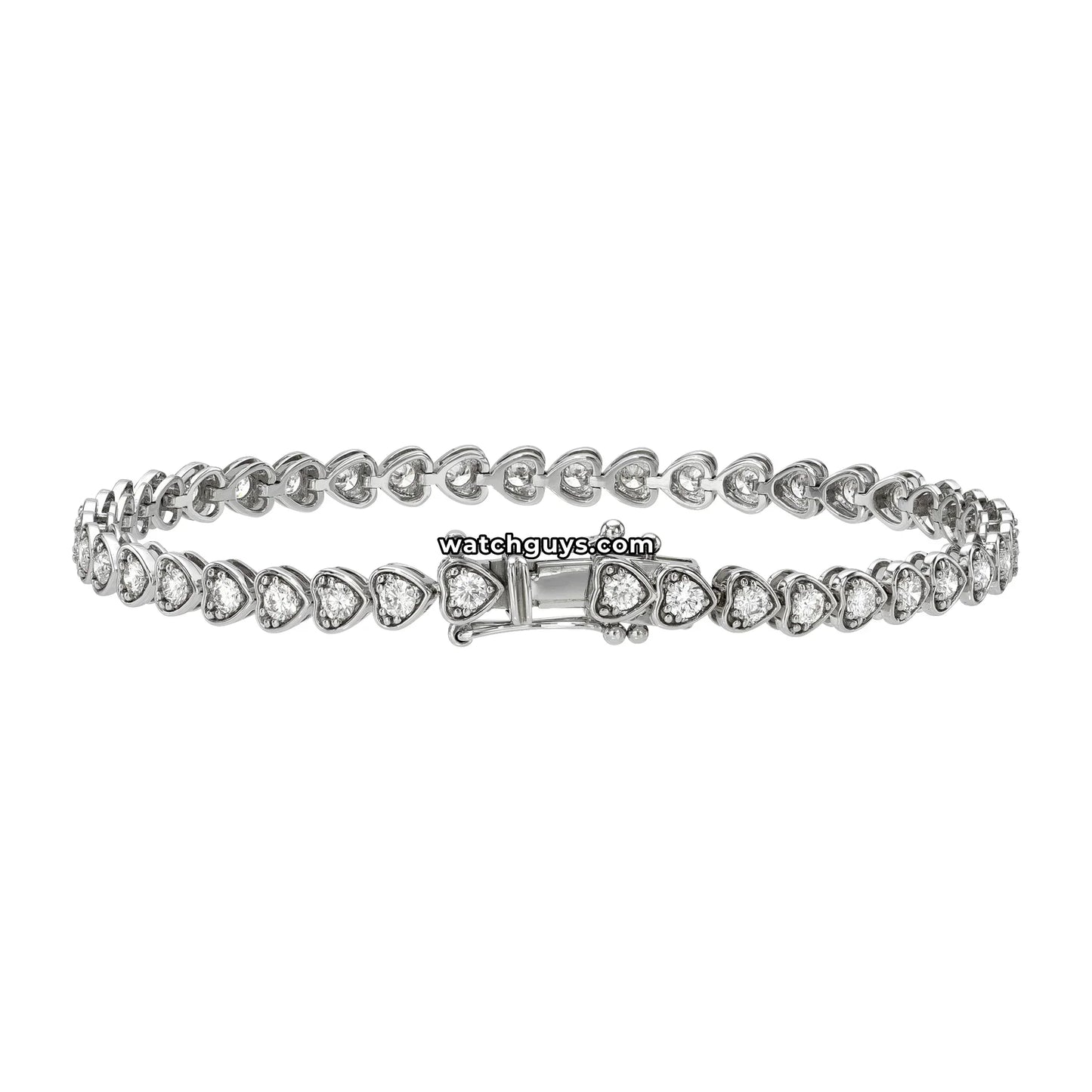 Heart Style Diamond Tennis Bracelet 14k White Gold