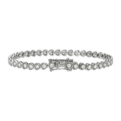 Heart Style Diamond Tennis Bracelet 14k White Gold