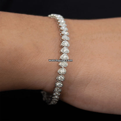 Heart Style Diamond Tennis Bracelet 14k White Gold