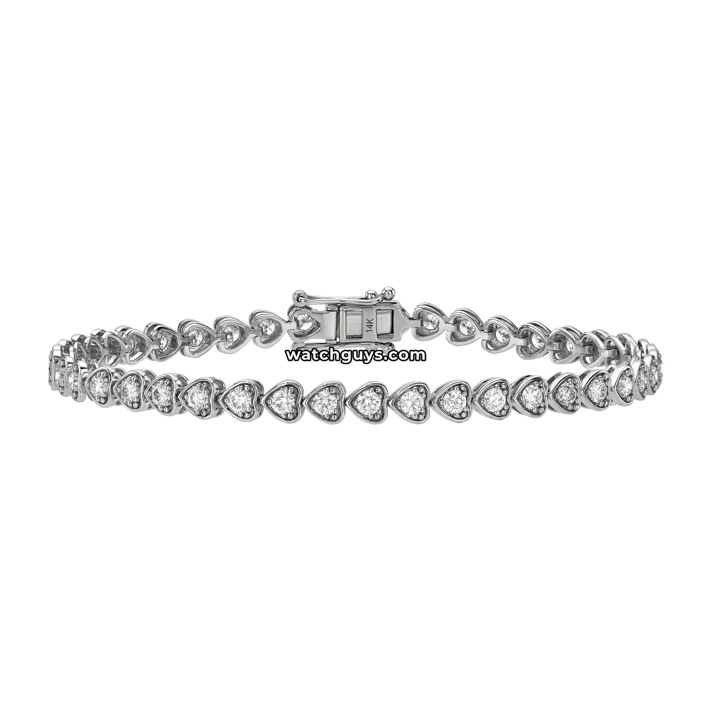 Heart Style Diamond Tennis Bracelet 14k White Gold