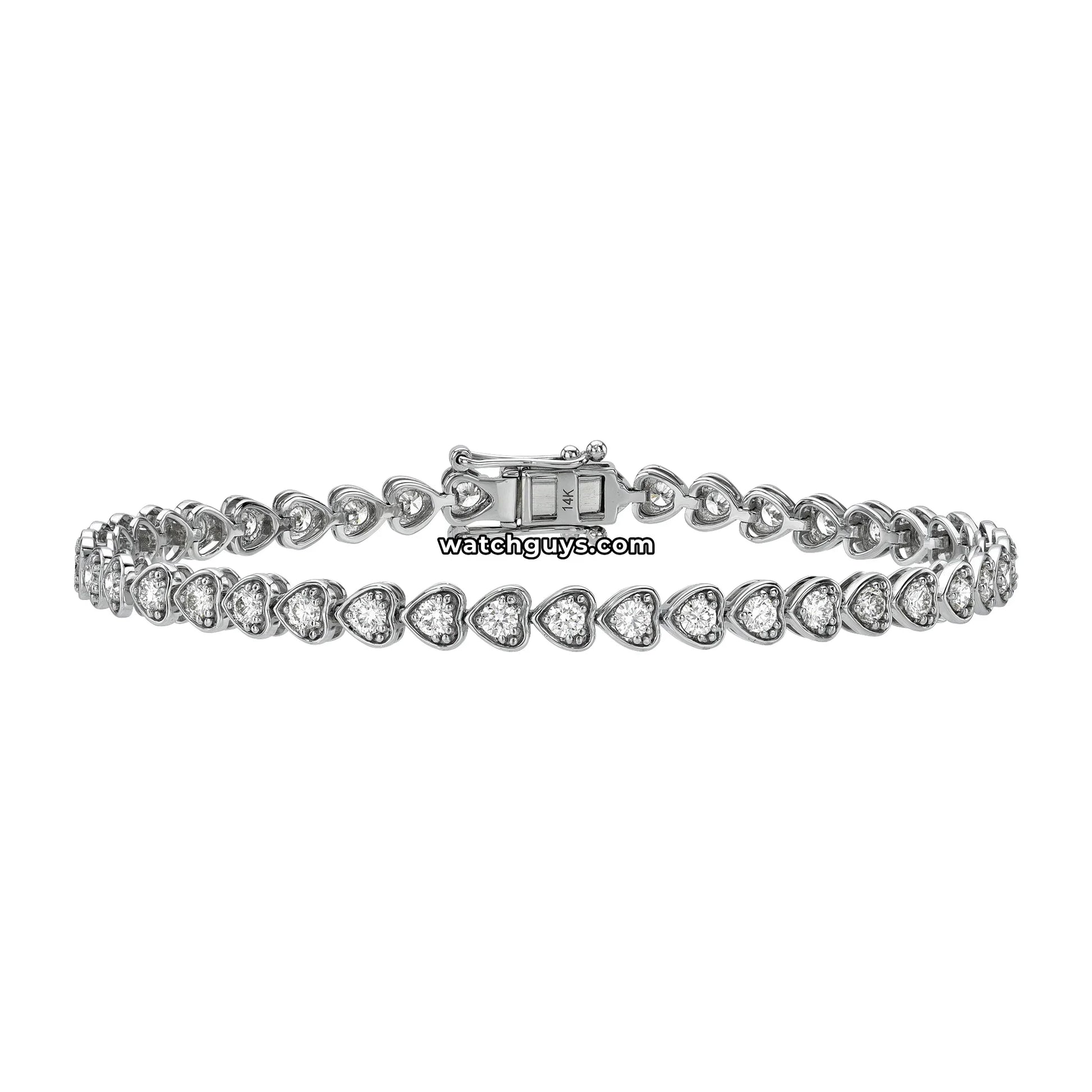 Heart Style Diamond Tennis Bracelet 14k White Gold