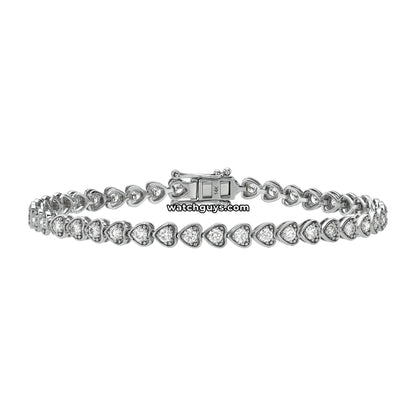 Heart Style Diamond Tennis Bracelet 14k White Gold