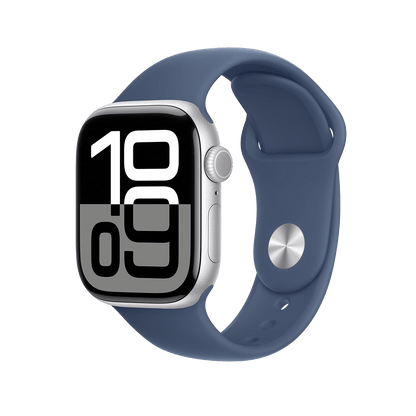 Apple Watch Series 10 46mm GPS - Silver w/ M/L Denim Sport Band, Grade B