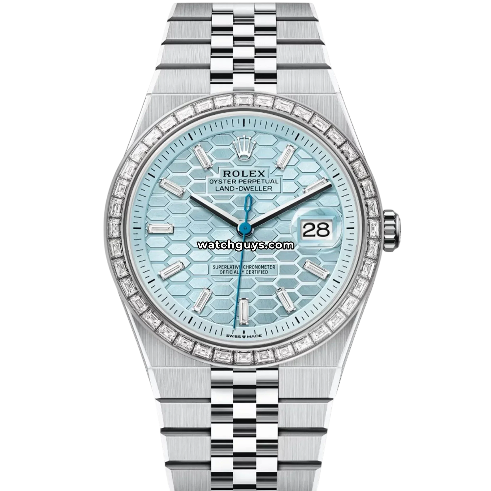 Rolex Land-Dweller 127386TBR Platinum Ice Blue Honeycomb Motif