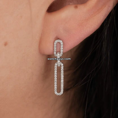 Paperclip Diamond Drop Earrings 18k White Gold
