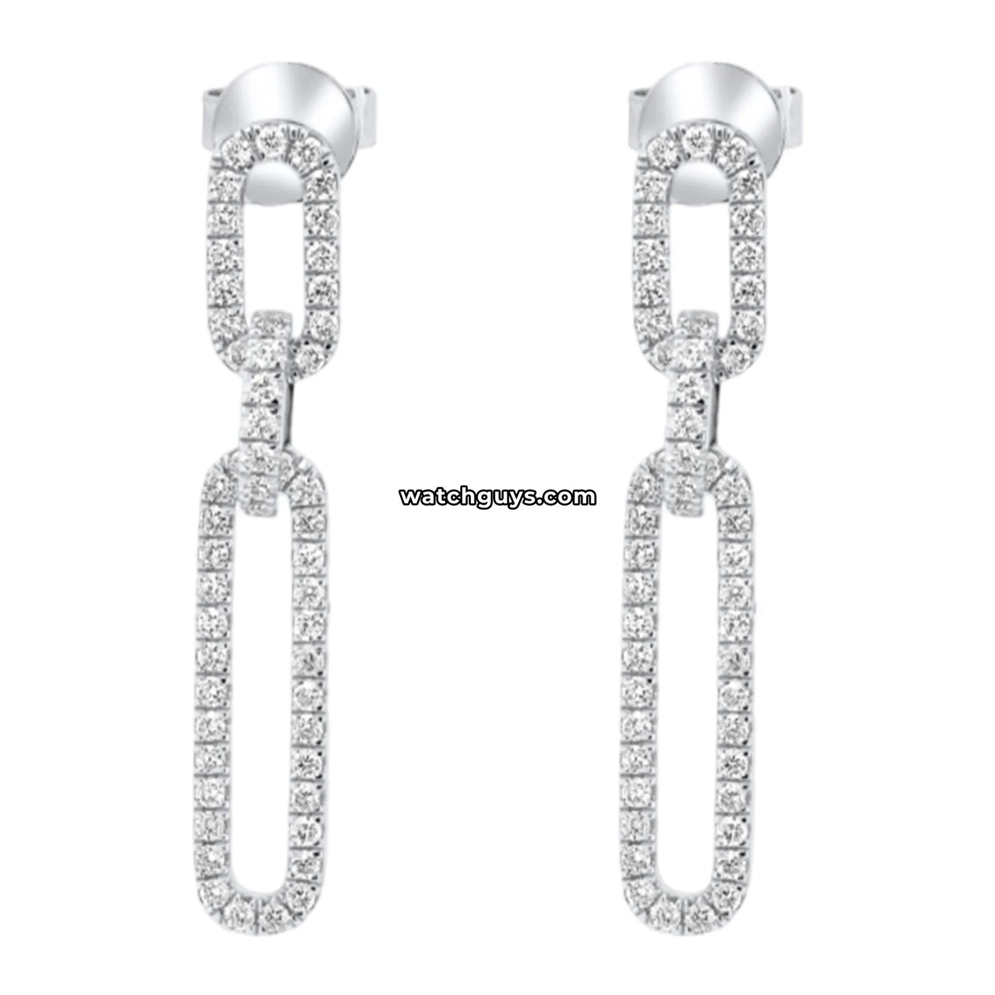 Paperclip Diamond Drop Earrings 18k White Gold