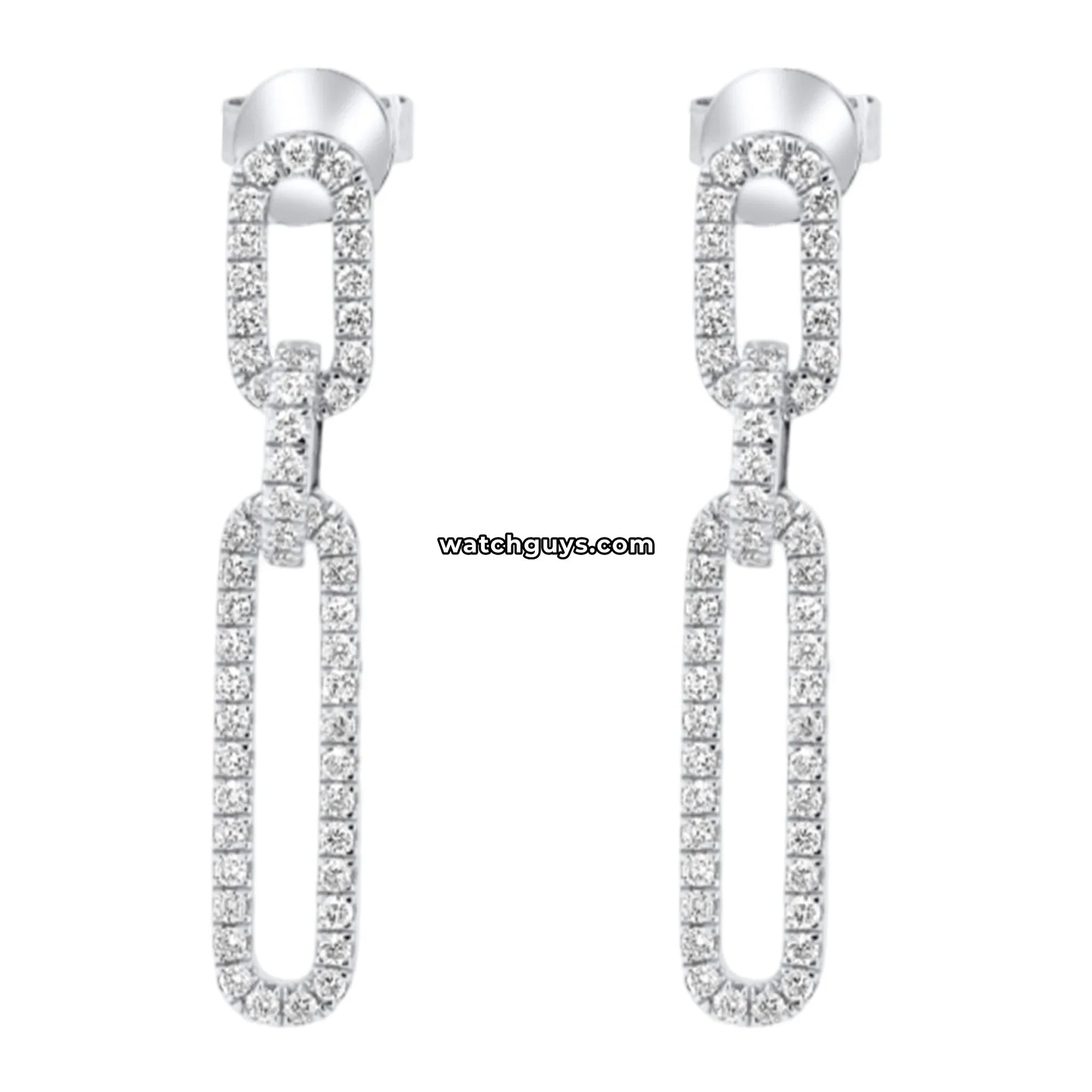 Paperclip Diamond Drop Earrings 18k White Gold
