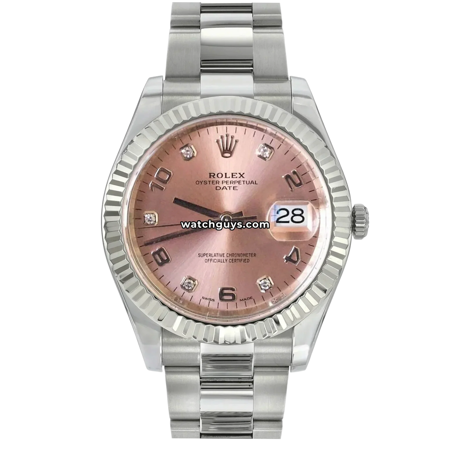 Rolex Date 115234 Salmon Arabic Dial Oyster