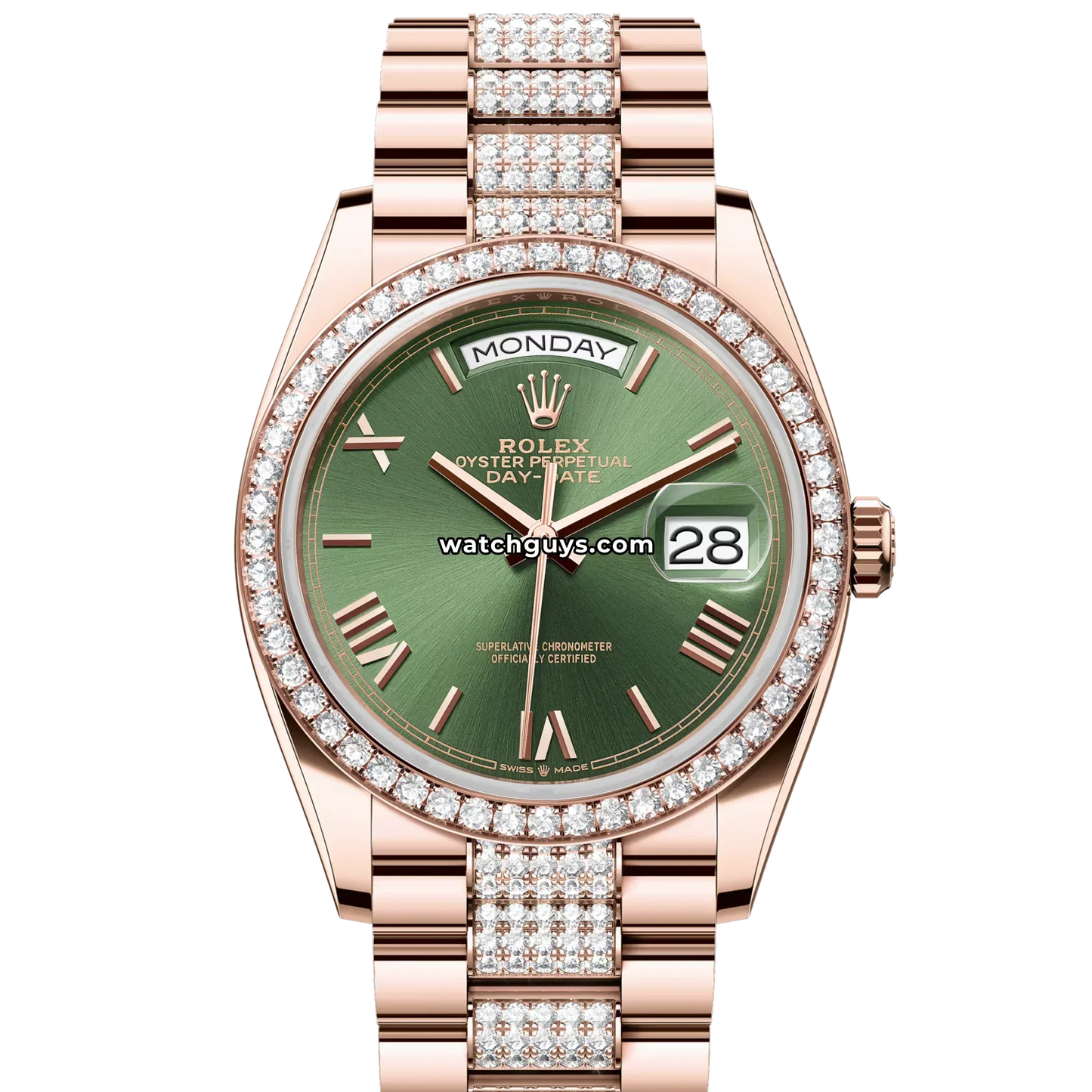 Rolex Day-Date 128345RBR Olive Green Diamond-Set Bracelet