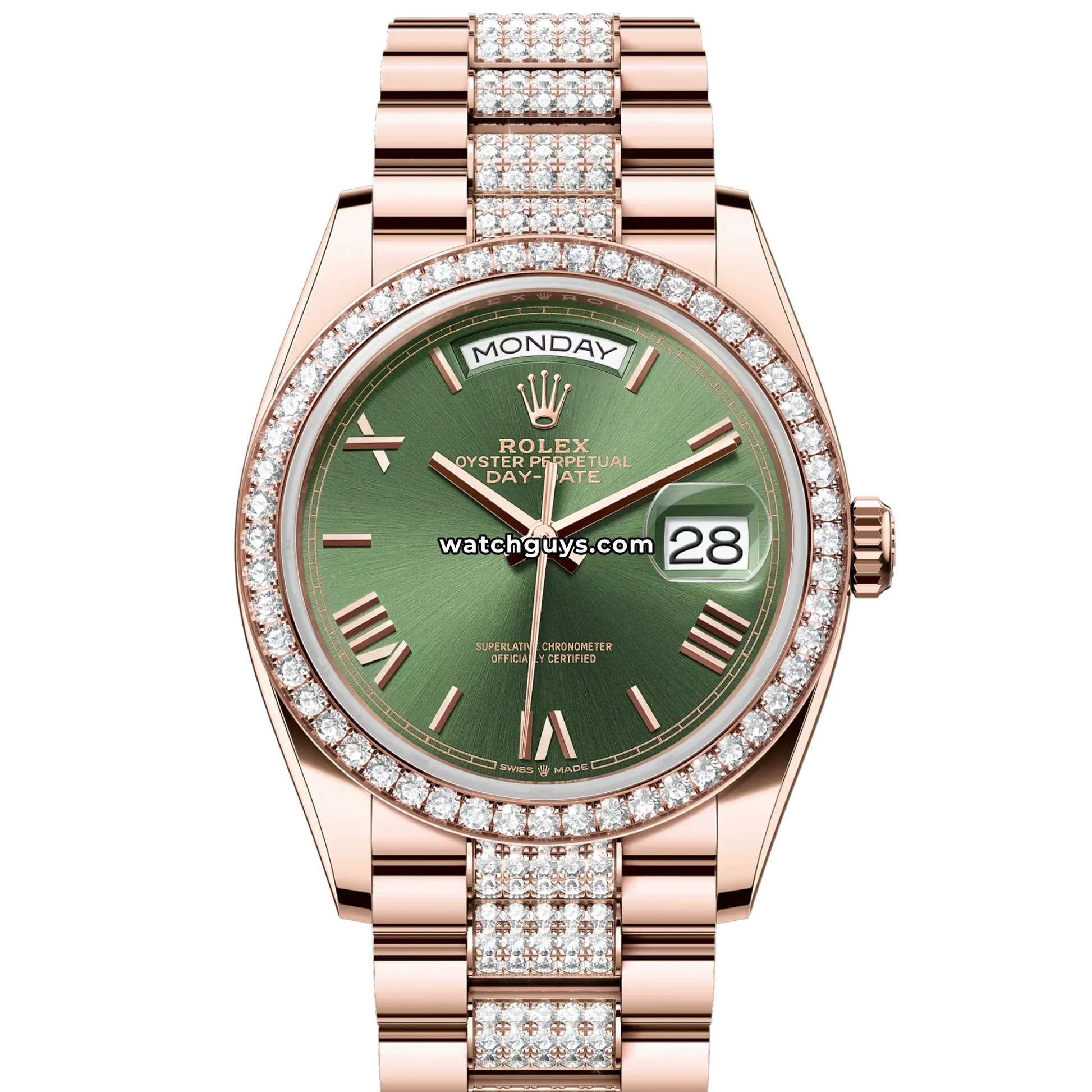 Rolex Day-Date 128345RBR Olive Green Diamond-Set Bracelet