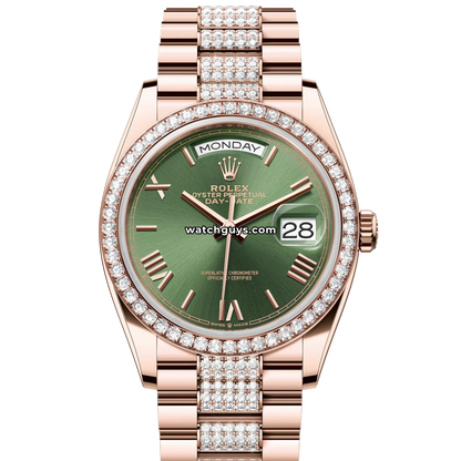 Rolex Day-Date 128345RBR Olive Green Diamond-Set Bracelet