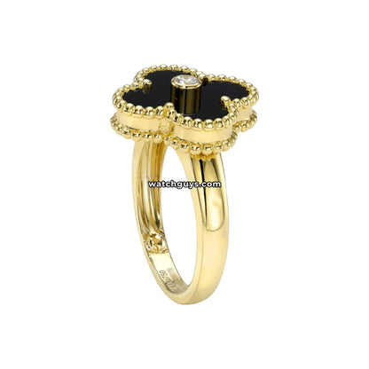 Van Cleef & Arpels Vintage Alhambra Ring Onyx and Diamond